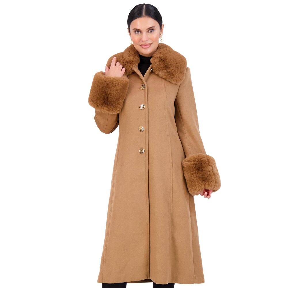 Vince Camuto Women's Wool Trench Peacoat with Fur Collar, Wine, Size S